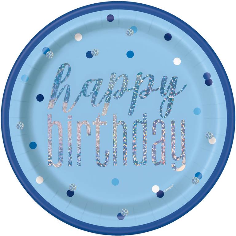 Bday Glitz Blue 9" Plt 8 Pack