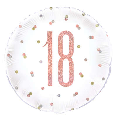 Birthday Rose Gold Glitz Number 18 Round Foil Balloon 18″