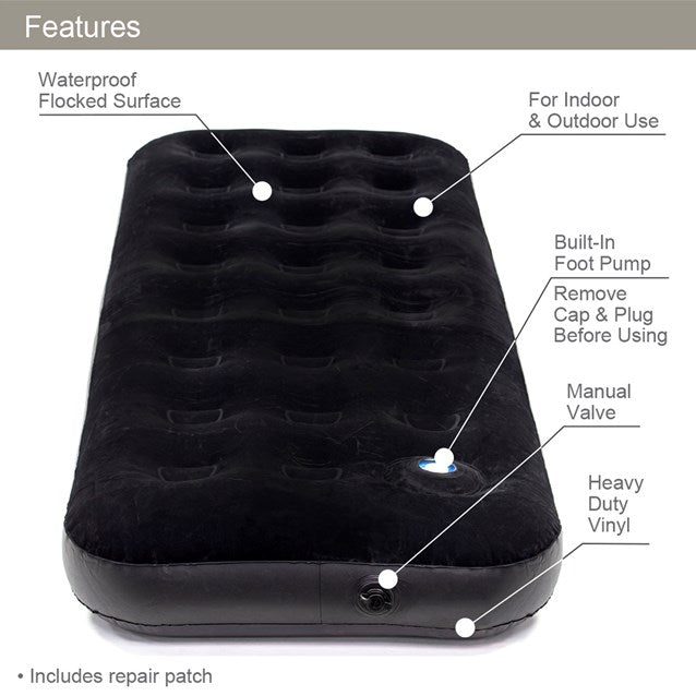 Single Flocked Airbed with built-in Foot pump