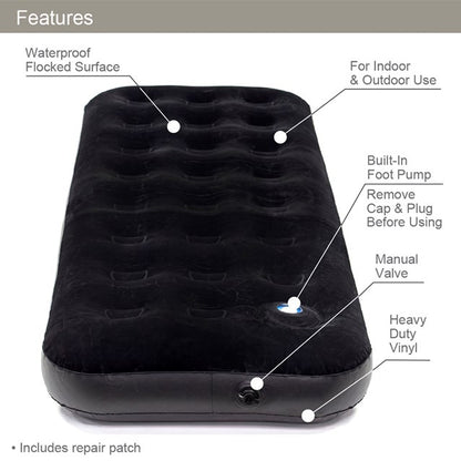 Single Flocked Airbed with built-in Foot pump