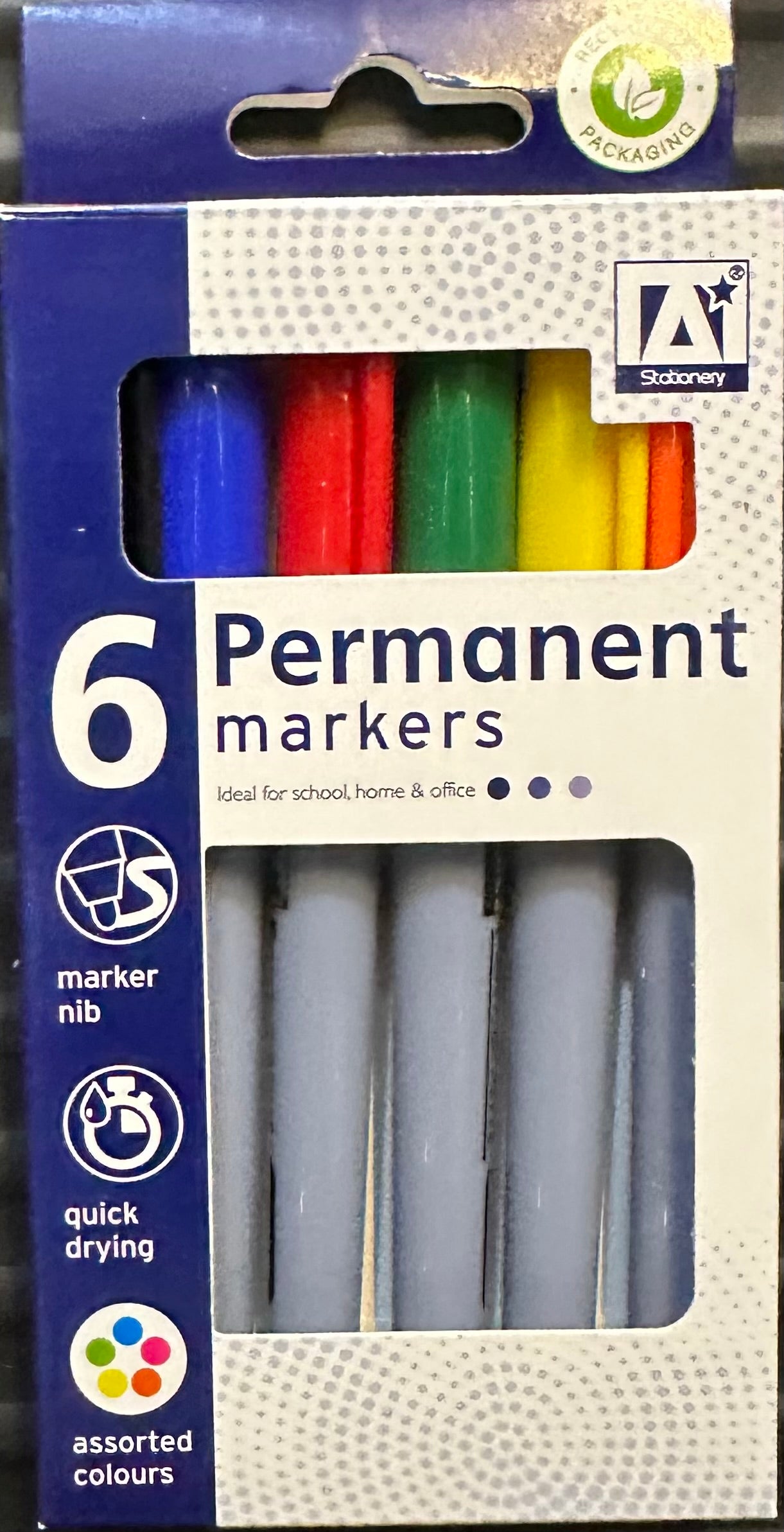 Permanent Markers Assorted Colours 6pk