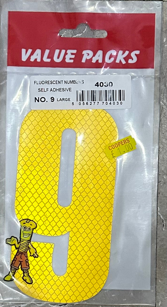Numéro 9 grand, fluorescent, auto-adhésif