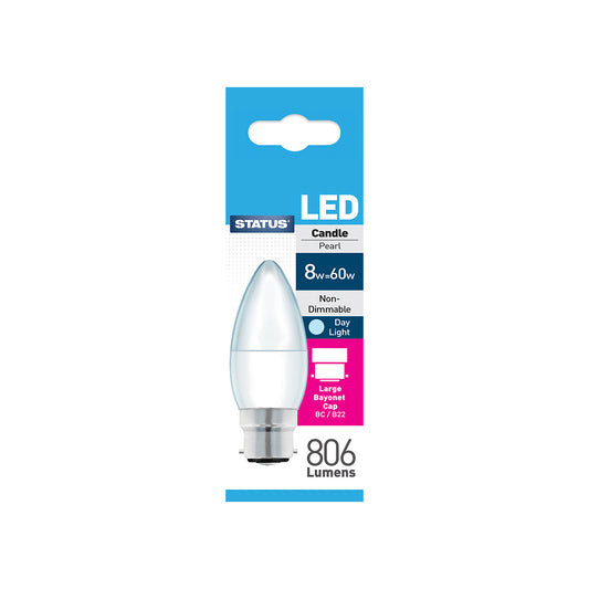 8W = 60W = 806 lumens - LED - Flamme - BC - PA - Perlée - Lumière du jour - Boîte de 1