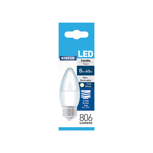 8w = 60w = 806 lumens -LED - Candle - ES - PA - Cool White - 1 pk box