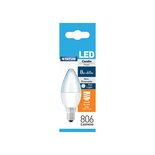 8w = 60w = 806 lumens -LED - Candle - SES - PA - Day Light - 1 pk box