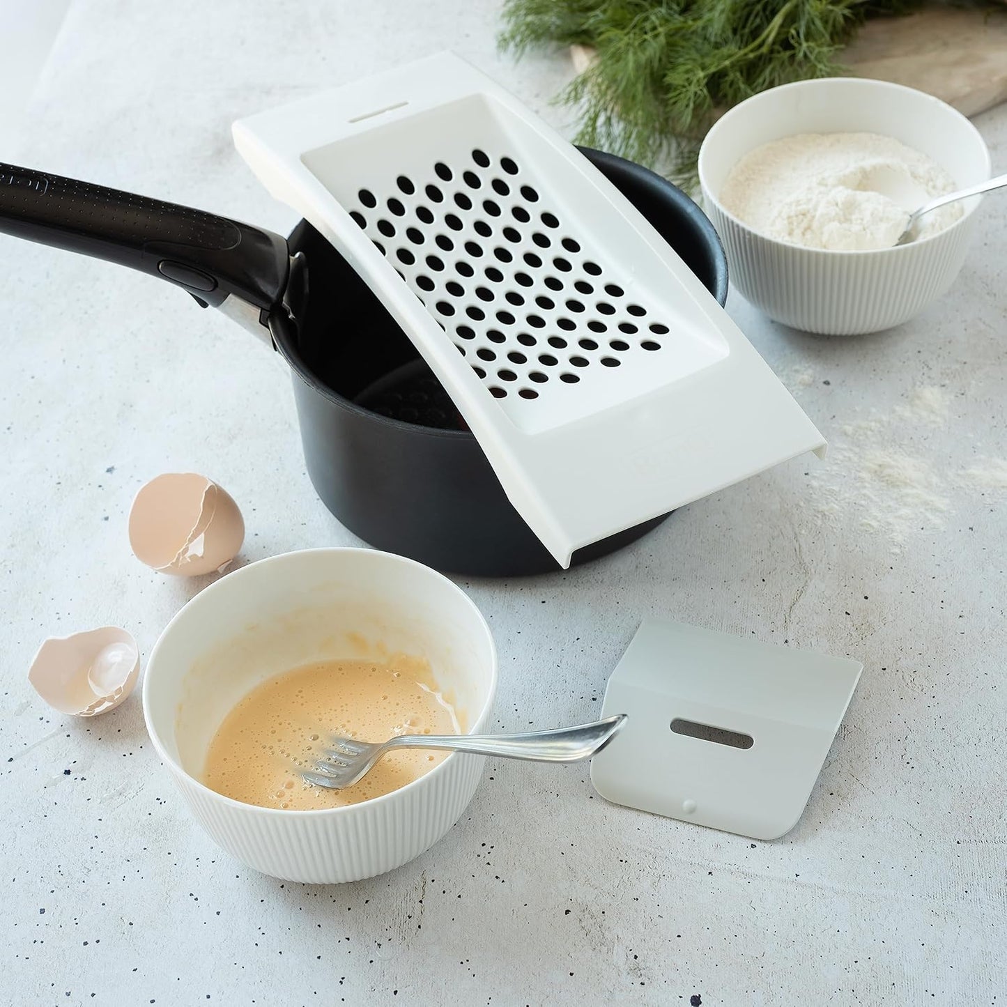 BranQ - Home essential Spaetzle Grater with Dough Scraper, BPA-Free Plastic, 1 Piece, Cream, 320 x 118 x 30 mm