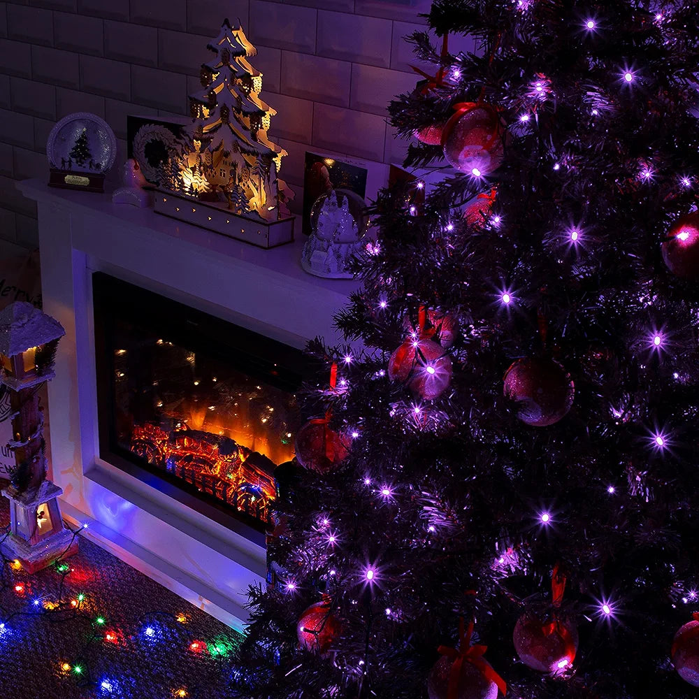 The Christmas Workshop 200 Purple LED Chaser Christmas Lights / Indoor or Outdoor Fairy Lights / 13.9 Metres / 8 Light Modes / Great For Christmas, Weddings & Gardens