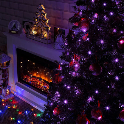 The Christmas Workshop 200 Purple LED Chaser Christmas Lights / Indoor or Outdoor Fairy Lights / 13.9 Metres / 8 Light Modes / Great For Christmas, Weddings & Gardens