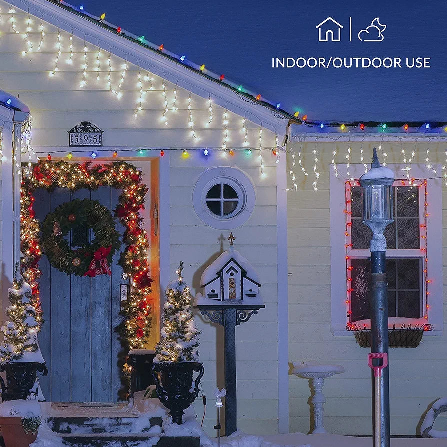 The Christmas Workshop Warm White Icicle LED Christmas Lights/Mains Powered with 8 Functions/Indoor or Outdoor Fairy Lights for Home, Weddings and Gardens (240)