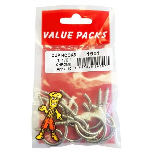 CUP HOOKS CHROMED 8 PER PACK  1 1/2'' ( 40MM )