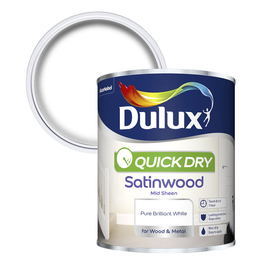 Peinture Dulux Séchage rapide Bois et métal blanc satiné pur, 750 ml