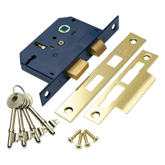 Sashlocks, 3-Lever, CP Strike Plates (& 2 Keys) 63mm (2.1/2") - Visipacked