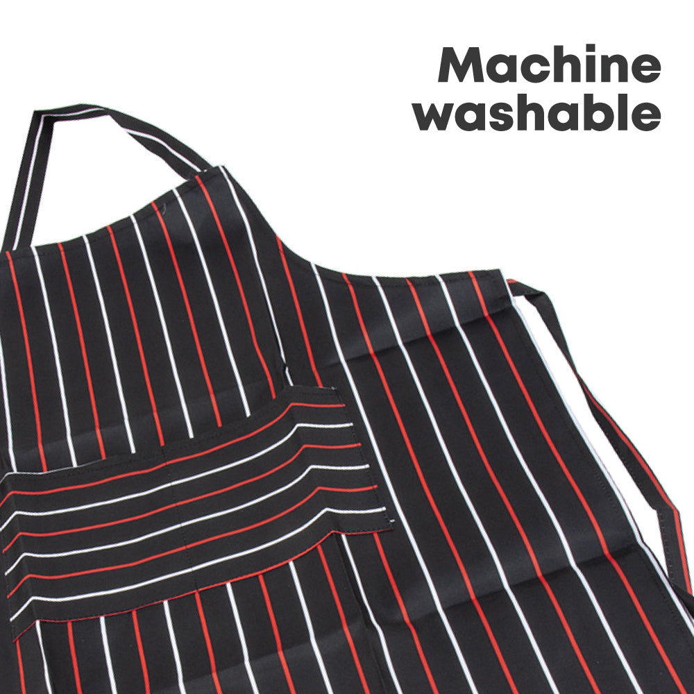 Tablier de cuisine rayé noir-rouge-blanc