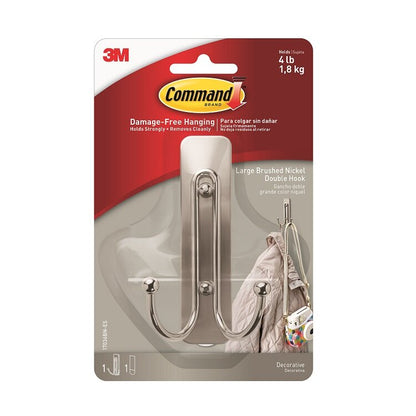 Crochet double Command nickel brossé grand format 17036BN