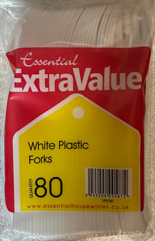 Fourchettes en plastique blanc essentielles, paquet de 80