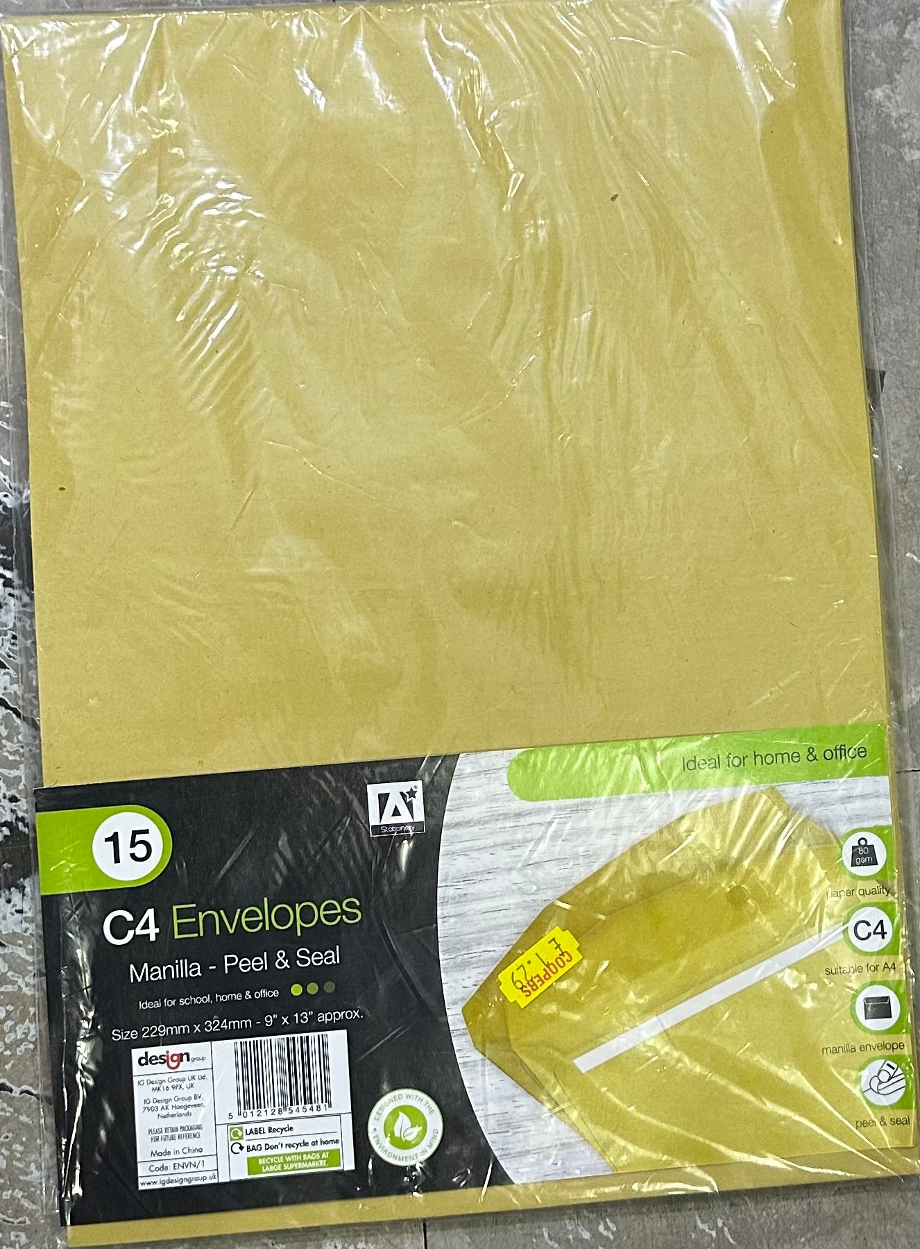 C4 Envelopes Manila- Peel & Seal Pk15