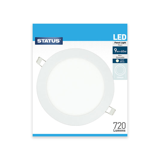 9w = 720 lumens - Round Panel Light - Cool White - LED -150mm - Pearl - 1 pk box