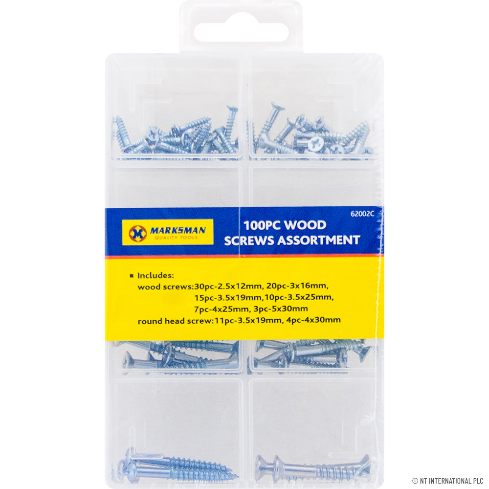 Assortiment de 100 Vis à Bois Durables - Fixations de Menuiserie Premium pour Projets de Bricolage