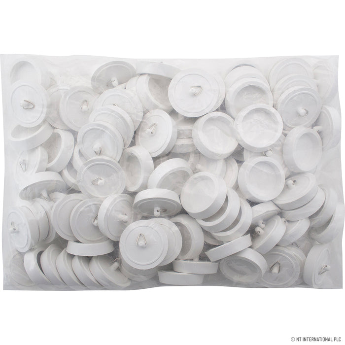 Bulk Pack of 100 Large White Basin Plugs - High-Quality Sink Stoppers for Kitchen and Bathroom Sinks