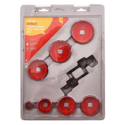Amtech 9 Piece heavy duty circular hole saw set