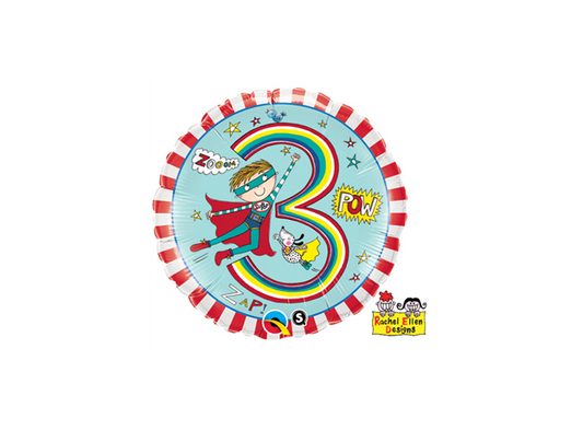 Qualatex 18 Inch Round RE Foil Balloon - Age 3 Super Hero Stripe