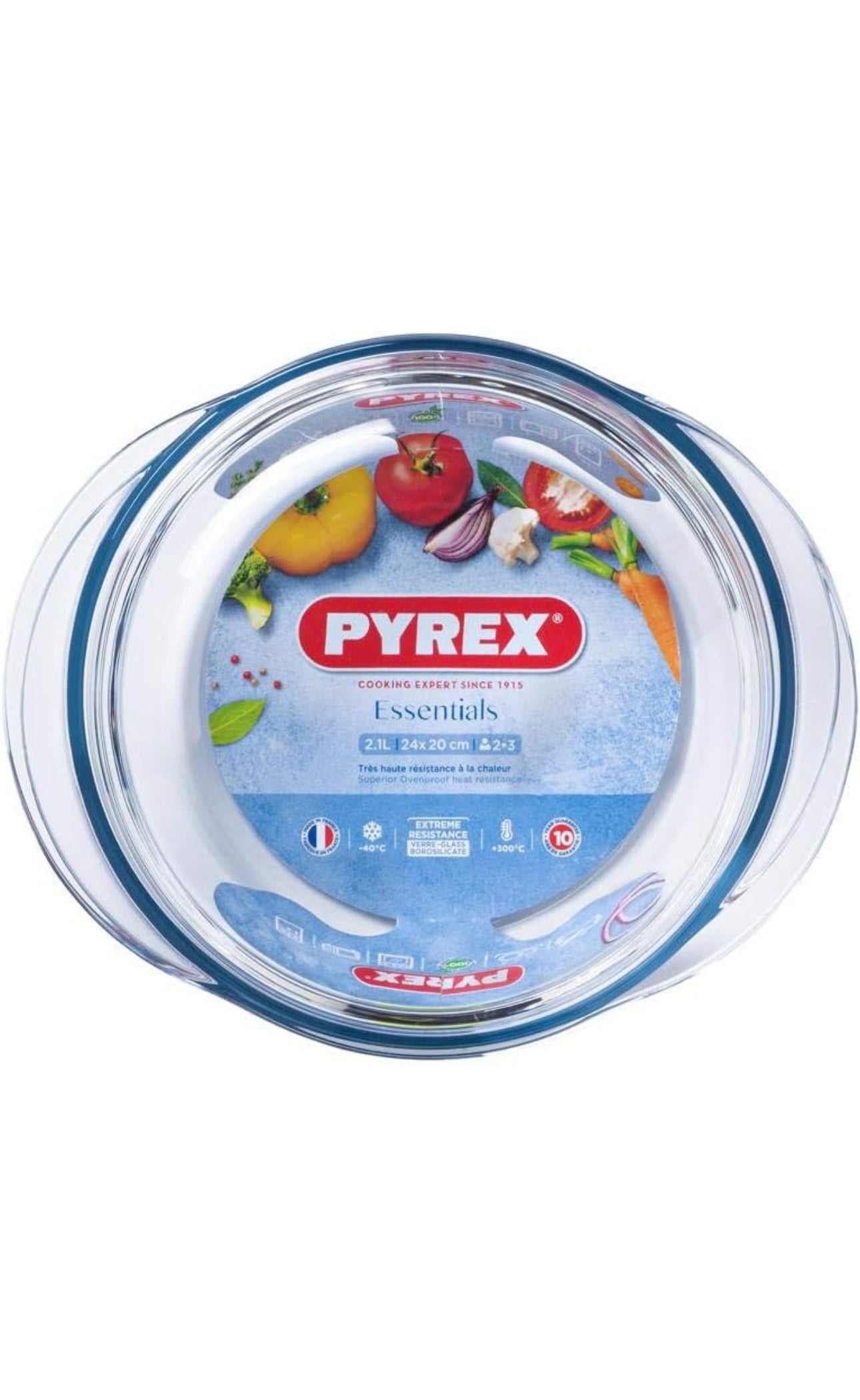 Plat de cuisson en verre PYREX avec couvercle 2,1L