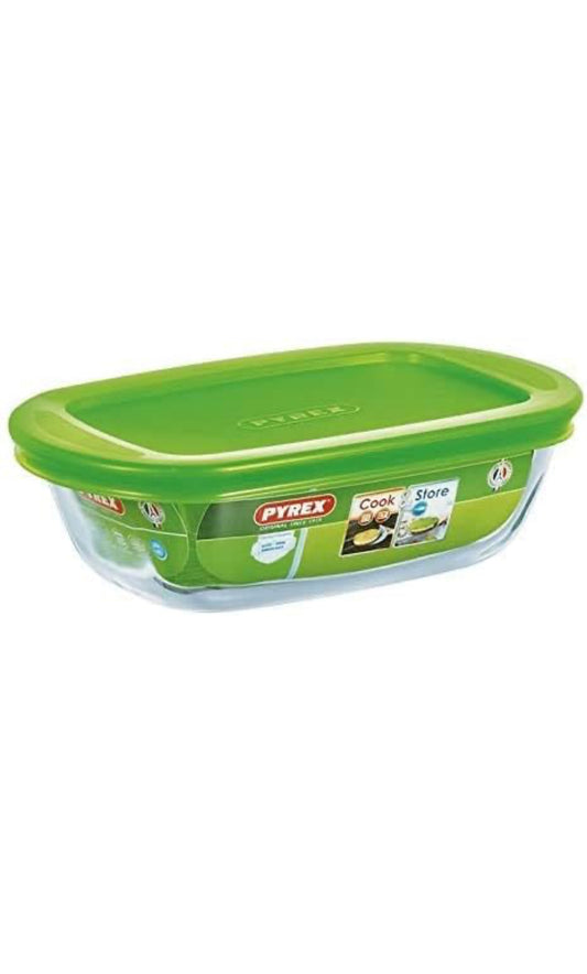 Plat rectangulaire classique en verre Pyrex, compatible micro-ondes, avec couvercle ventilé, 0,4 litre