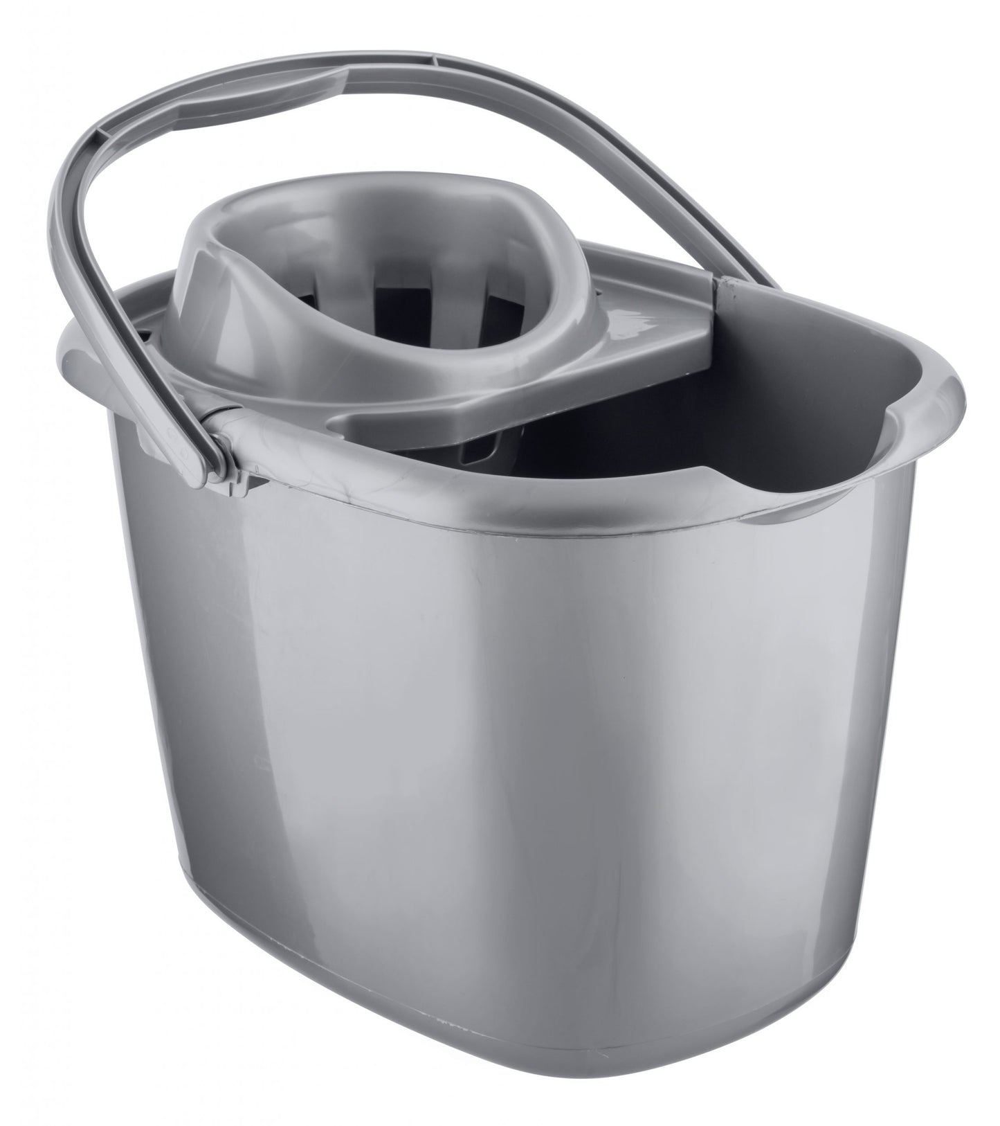 Seau à franges ovale Bettina 15 litres argent métallisé avec essoreuse