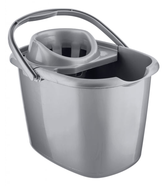 Seau à franges ovale Bettina 15 litres argent métallisé avec essoreuse