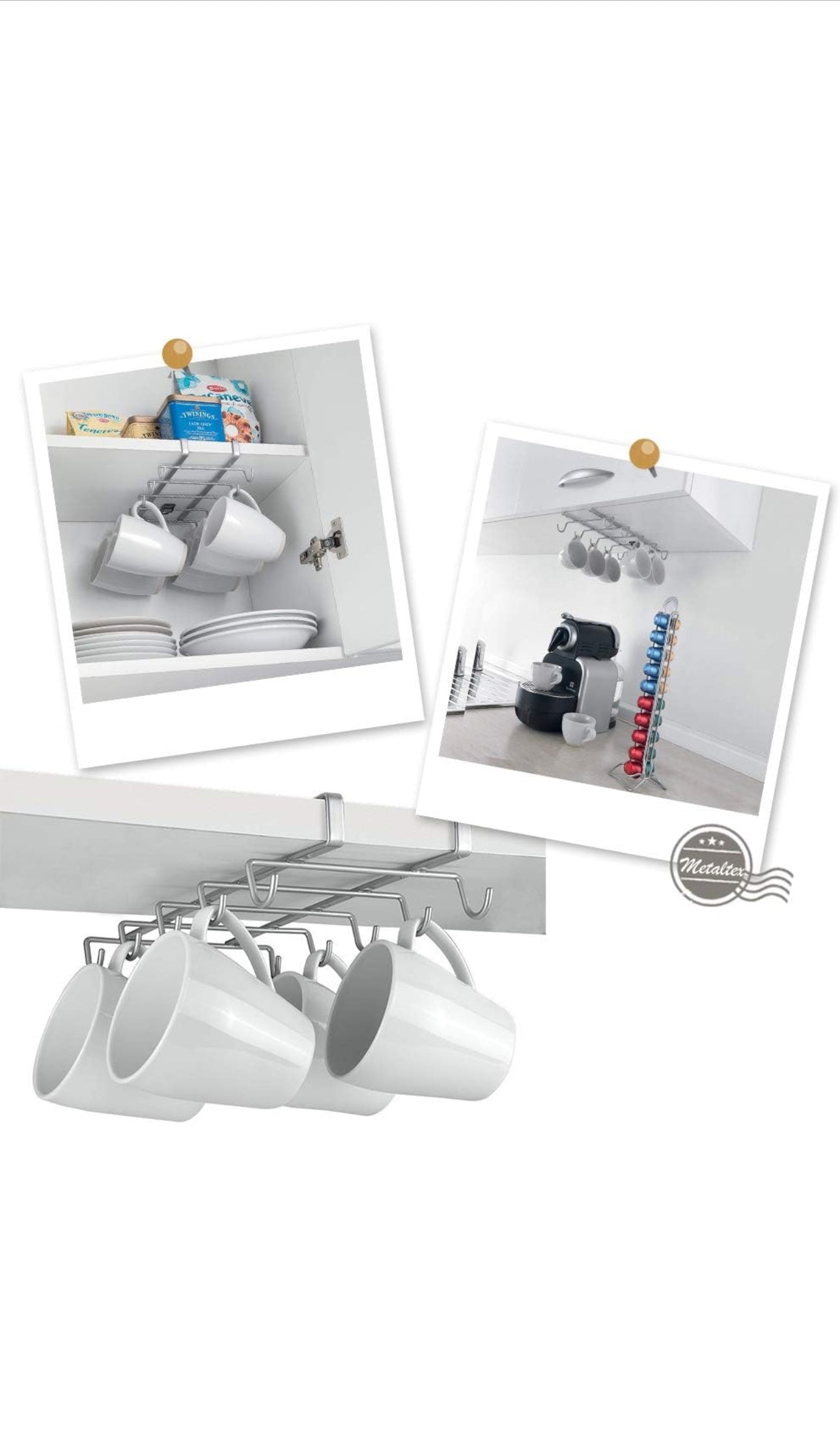 Porte-gobelet Metalex Shelf, revêtement polythermique, argent, SpiderMug