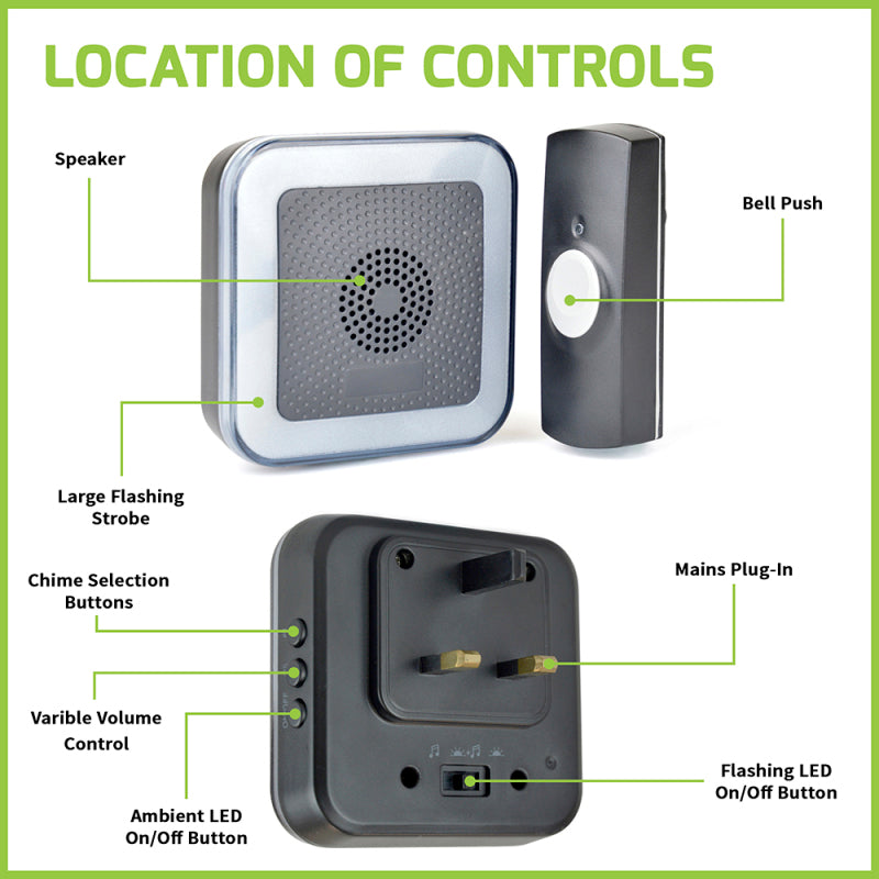 Lloytron MIP3 - Kit de Carillon de Porte 32 Mélodies pour Malentendants - Noir