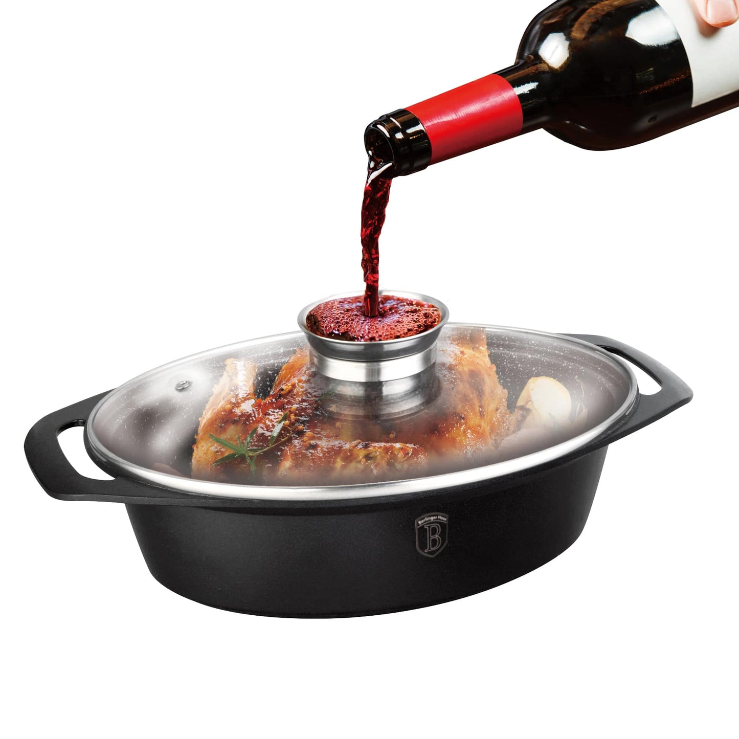 Cocotte ovale avec couvercle en verre 38 CM