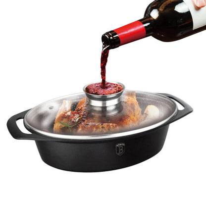 Cocotte ovale avec couvercle en verre 38 CM