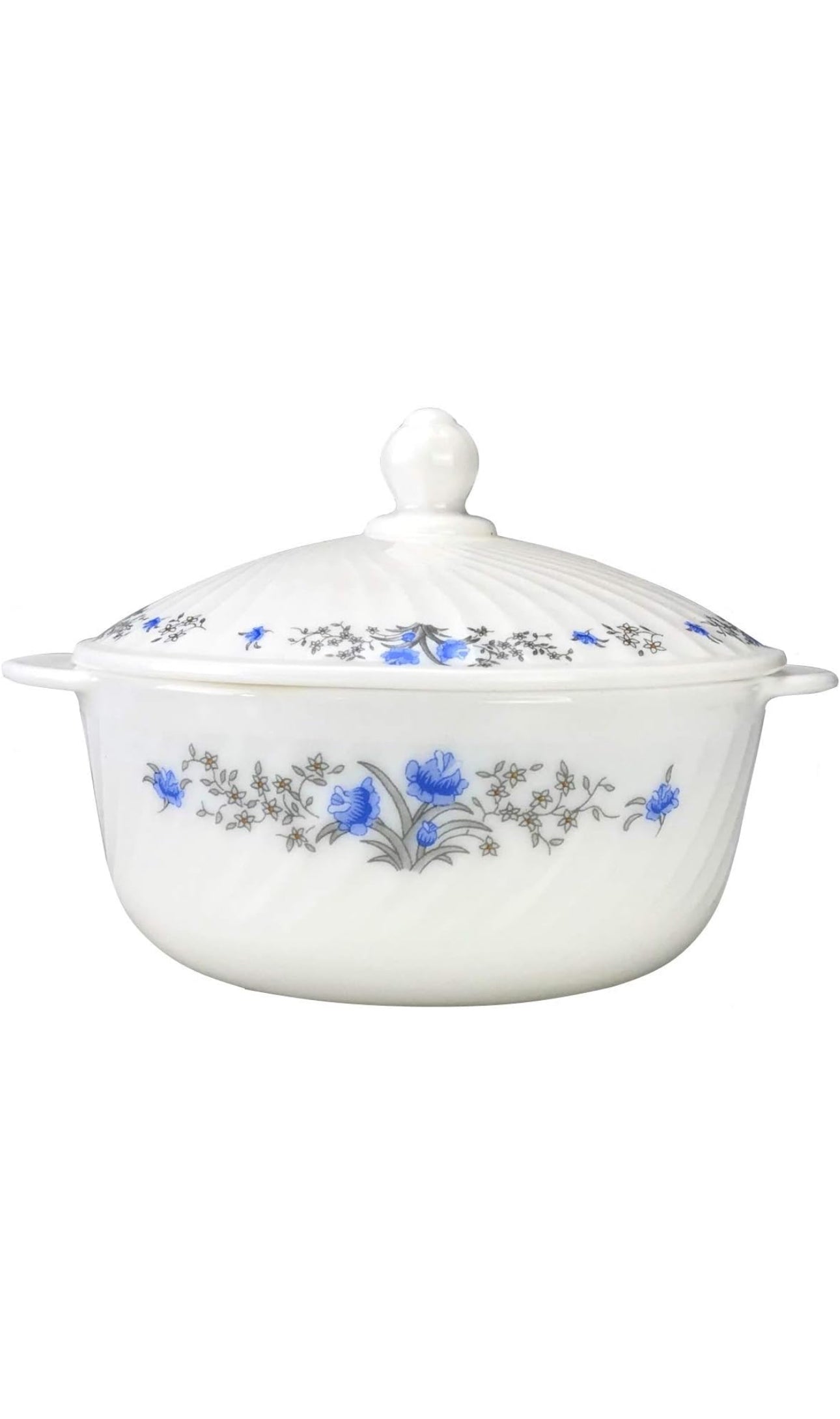 Glass Casserole Dishes with Lids, Round Deep Glass Serving Casseroles Dishes Bowls Pots Opal Glassware (Black Floral)