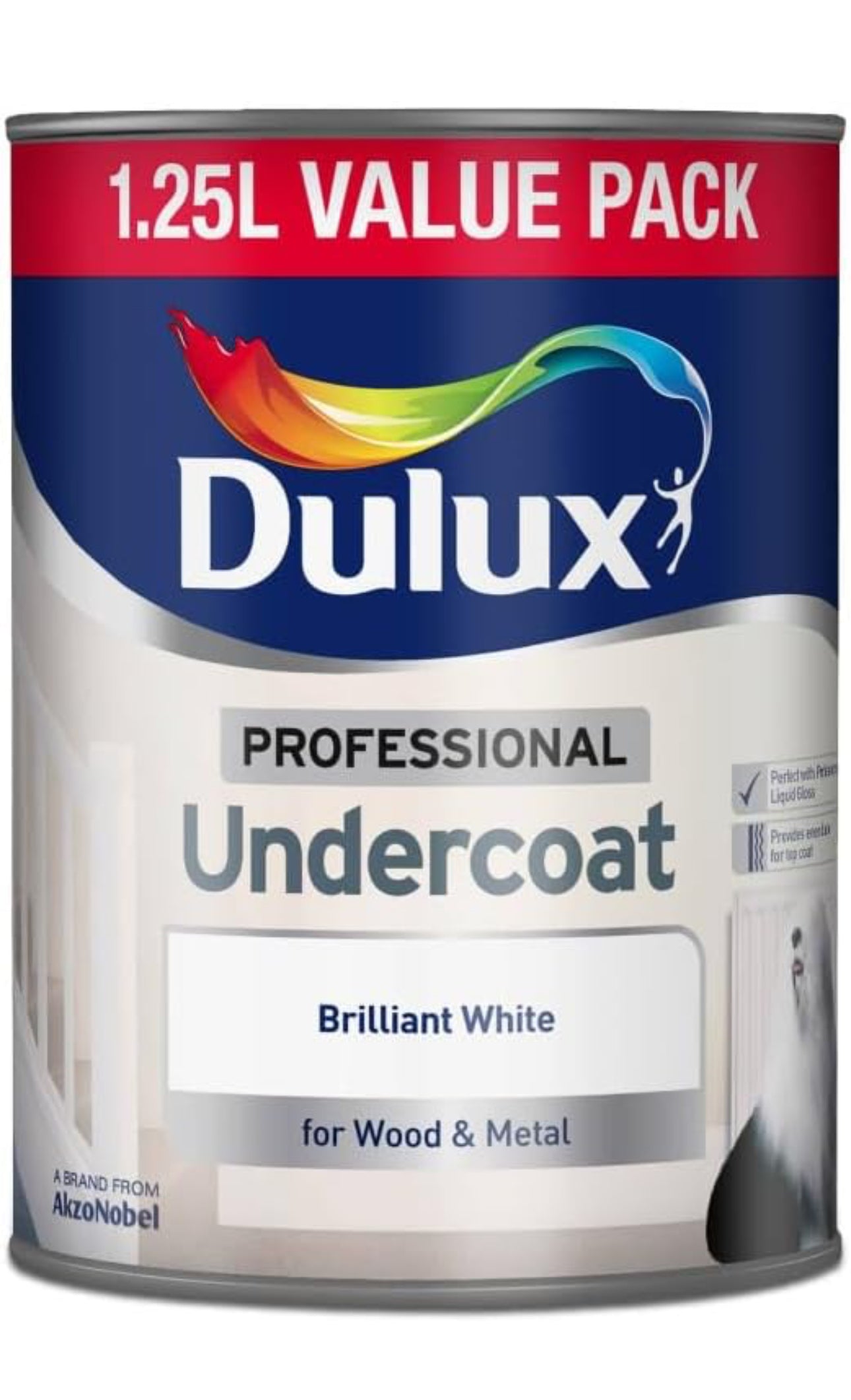 Peinture d'impression professionnelle Dulux - Blanc éclatant 1,25L - Peut s'appliquer sur les surfaces intérieures ou extérieures en bois et en métal.