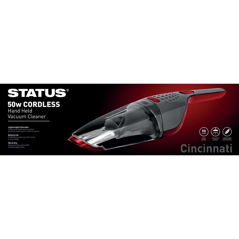 Cincinatti - Red/Grey - 50w Cordless Hand Held Vacuum -1 pk - in Glossy Retail Box