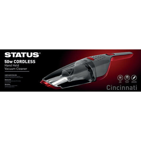 Cincinatti - Red/Grey - 50w Cordless Hand Held Vacuum -1 pk - in Glossy Retail Box