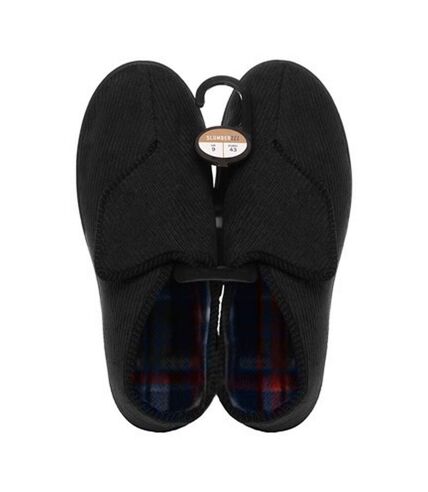 Chaussons en velours côtelé Slumberzzz noir pour homme taille 40 faciles à enfiler