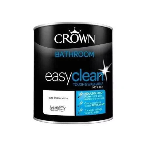 Peinture Salle de Bain Crown Easyclean, Blanc Brillant 1L, Formulation Anti-Moisissure