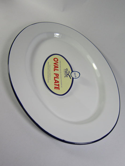 ASSIETTE OVALE ÉMAILLÉE BLANCHE 36CM
