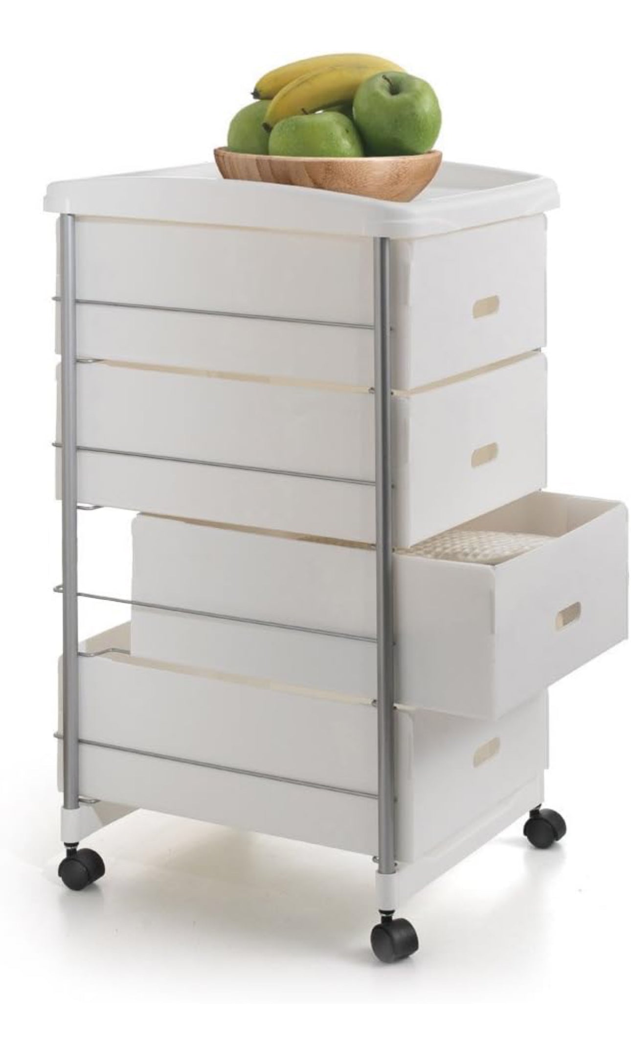 Chariot multifonctionnel Metaltex BASEL pour cuisine et salle de bain avec quatre paniers amovibles, 35 x 41 x 72 cm