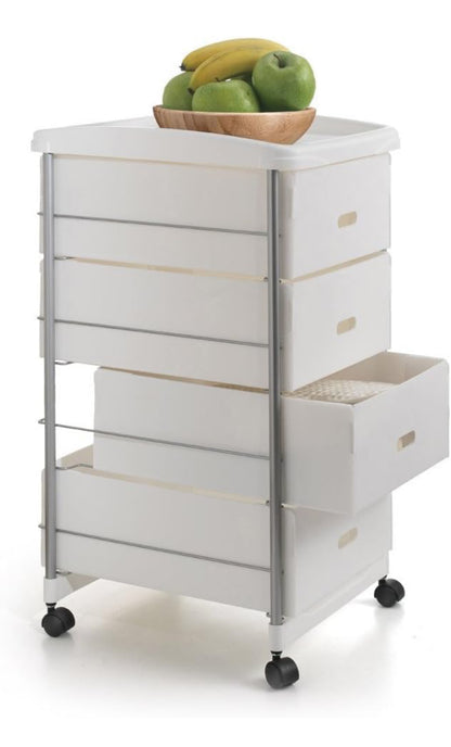 Chariot multifonctionnel Metaltex BASEL pour cuisine et salle de bain avec quatre paniers amovibles, 35 x 41 x 72 cm
