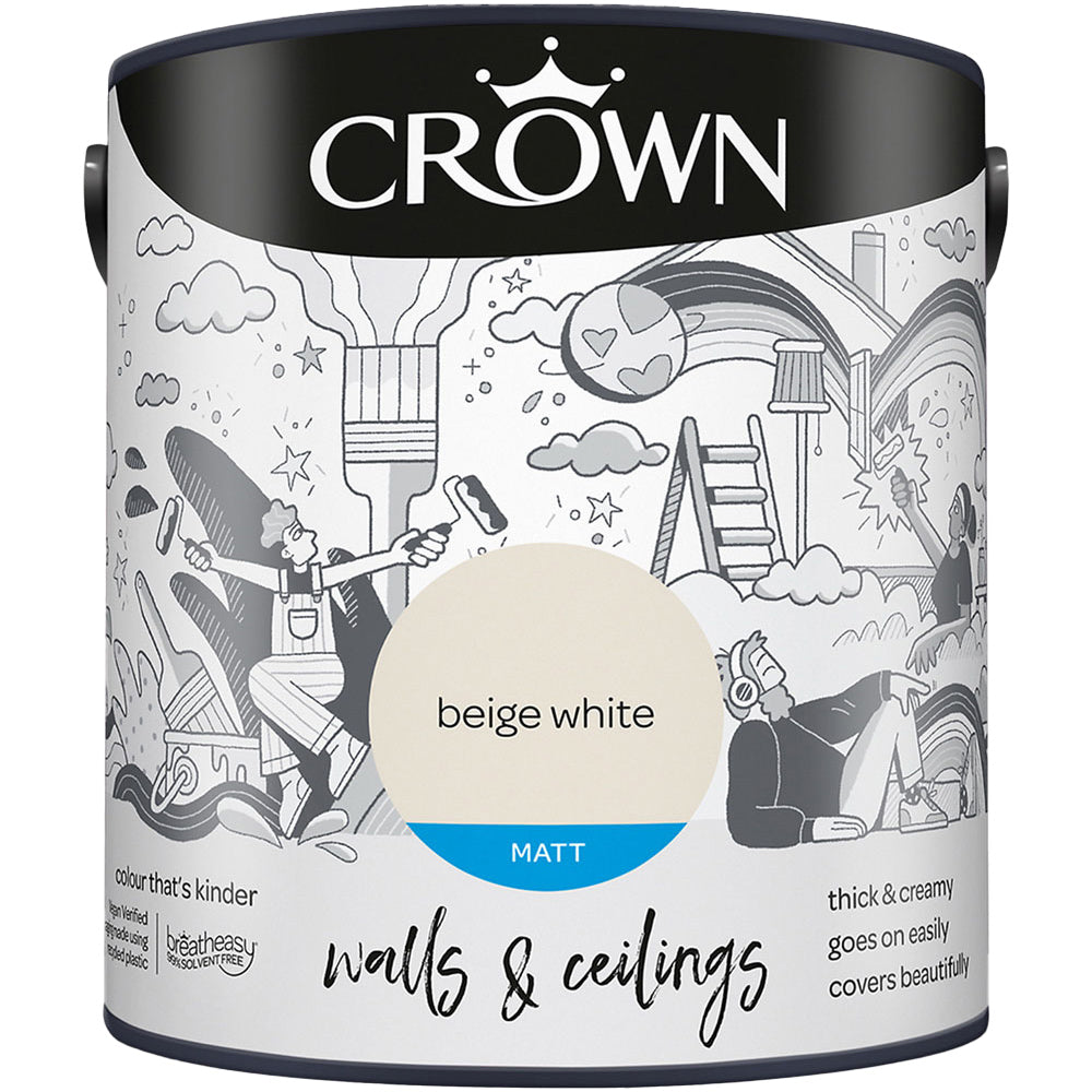 Peinture émulsion mate Crown Breatheasy Murs & Plafonds Blanc Cassé 2.5L