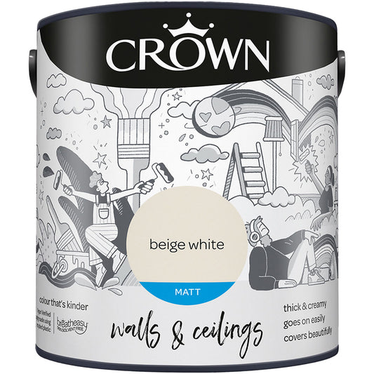 Peinture émulsion mate Crown Breatheasy Murs & Plafonds Blanc Cassé 2.5L