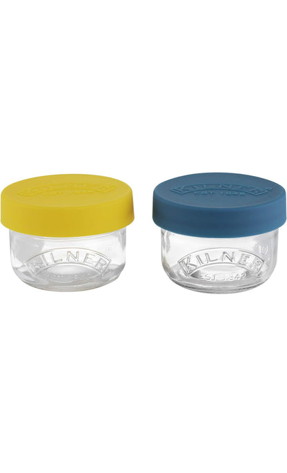 Kilner Lot de 2 pots à collation et conservation en verre 125 ml avec couvercles en silicone à poussoir