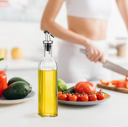 Bouteille d'huile en verre verseuse 250 ml, Distributeur d'huile d'olive en verre sans plomb pour la cuisine