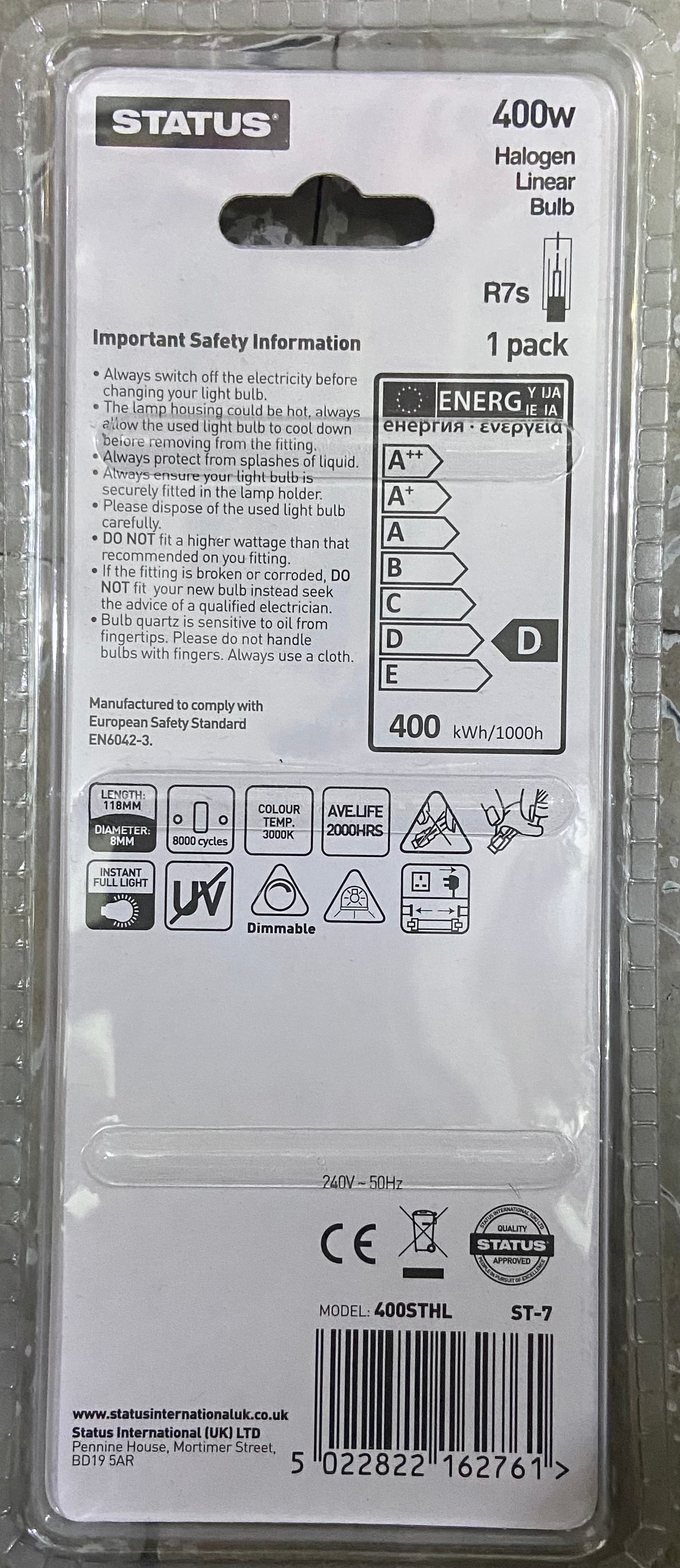 STATUS R7s HALOGEN LINEAR BULB 400w