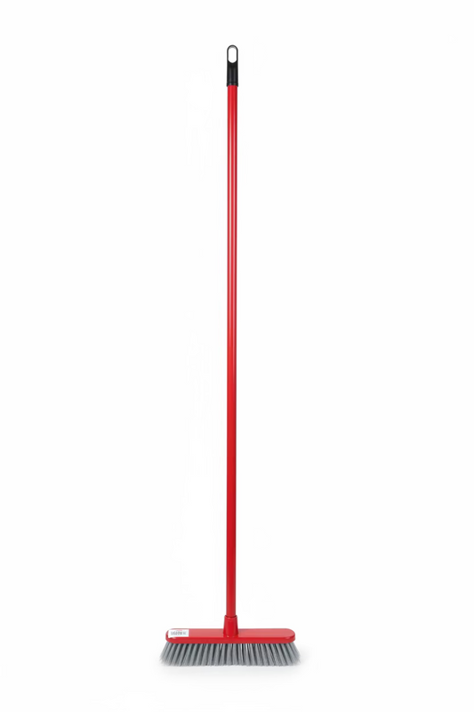 CLEANING HARD BROOM WITH STICK WHITE AND RED COLOURS