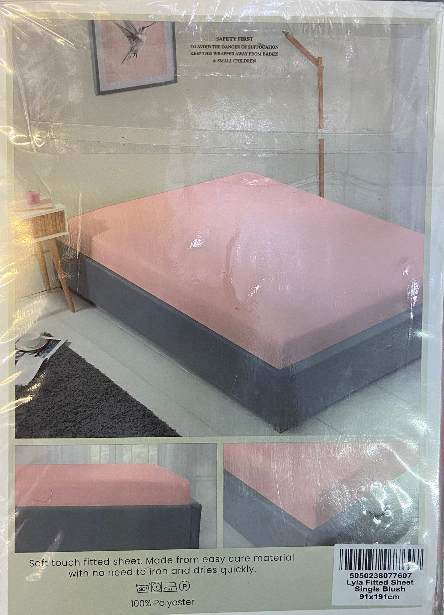 DRAP DE LIT AJUSTÉ LIFESTYLE LYLA BLUSH POUR LIT SIMPLE 91x191cm