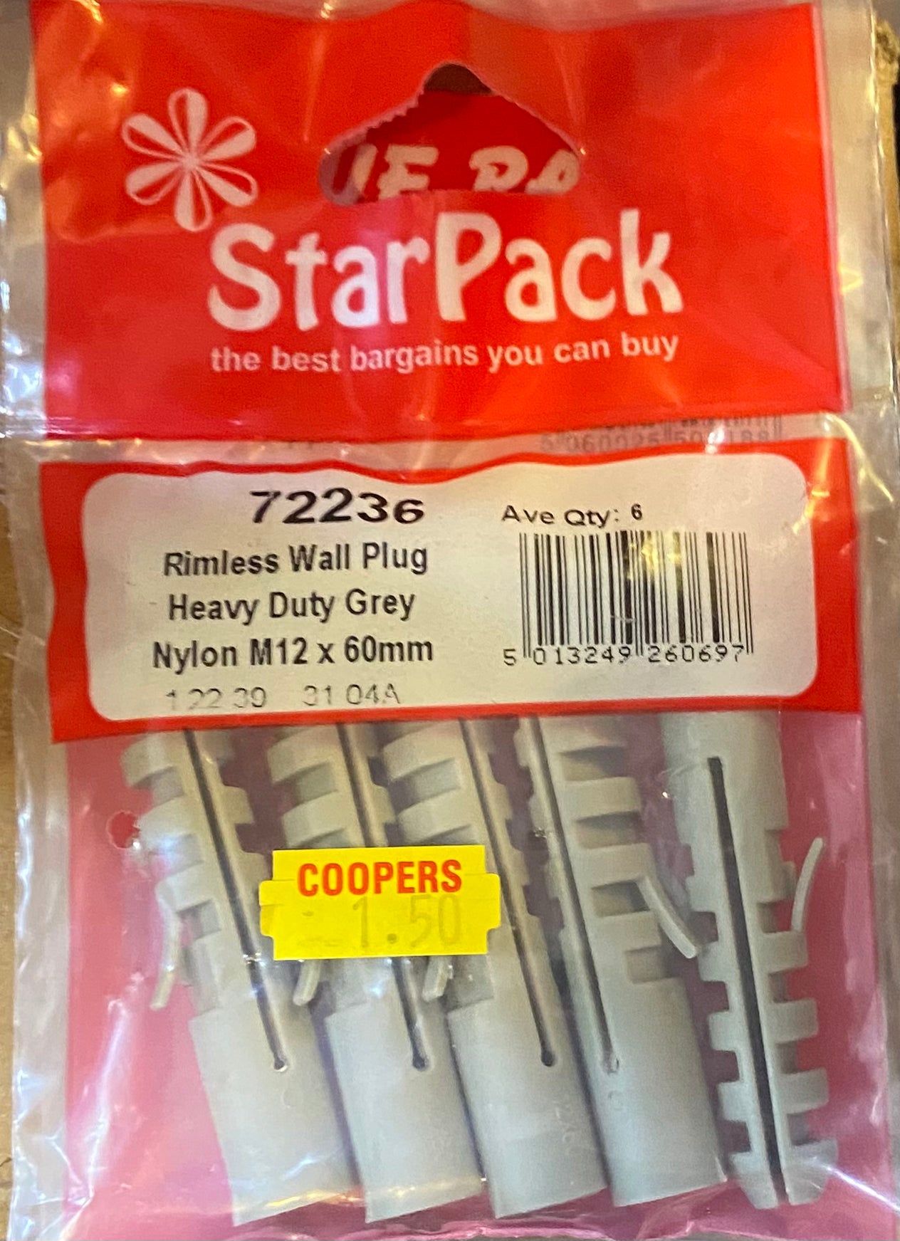 STARPACK WALL PLUG GREY 60MM